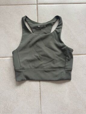Small WILO Olive Green High-Neck Crop Sports Bra Tank